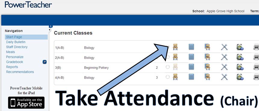 Navigating Your Start Page (Center Icons): Start Page Center Icons - 860x370 - jpeg Take Attendance